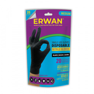 ERWAN™ Nitrile Premium Protection Examination Gloves, 20 Pieces, Black