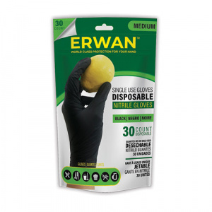 ERWAN™ Nitrile Premium Protection Examination Gloves, 30 Pieces, Black